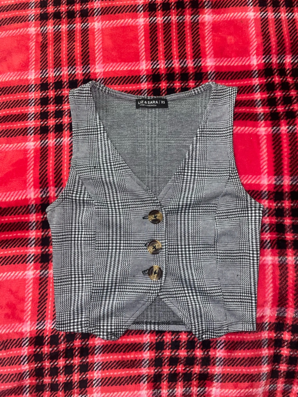 Plaid Grey Women’s Vest with Button Front